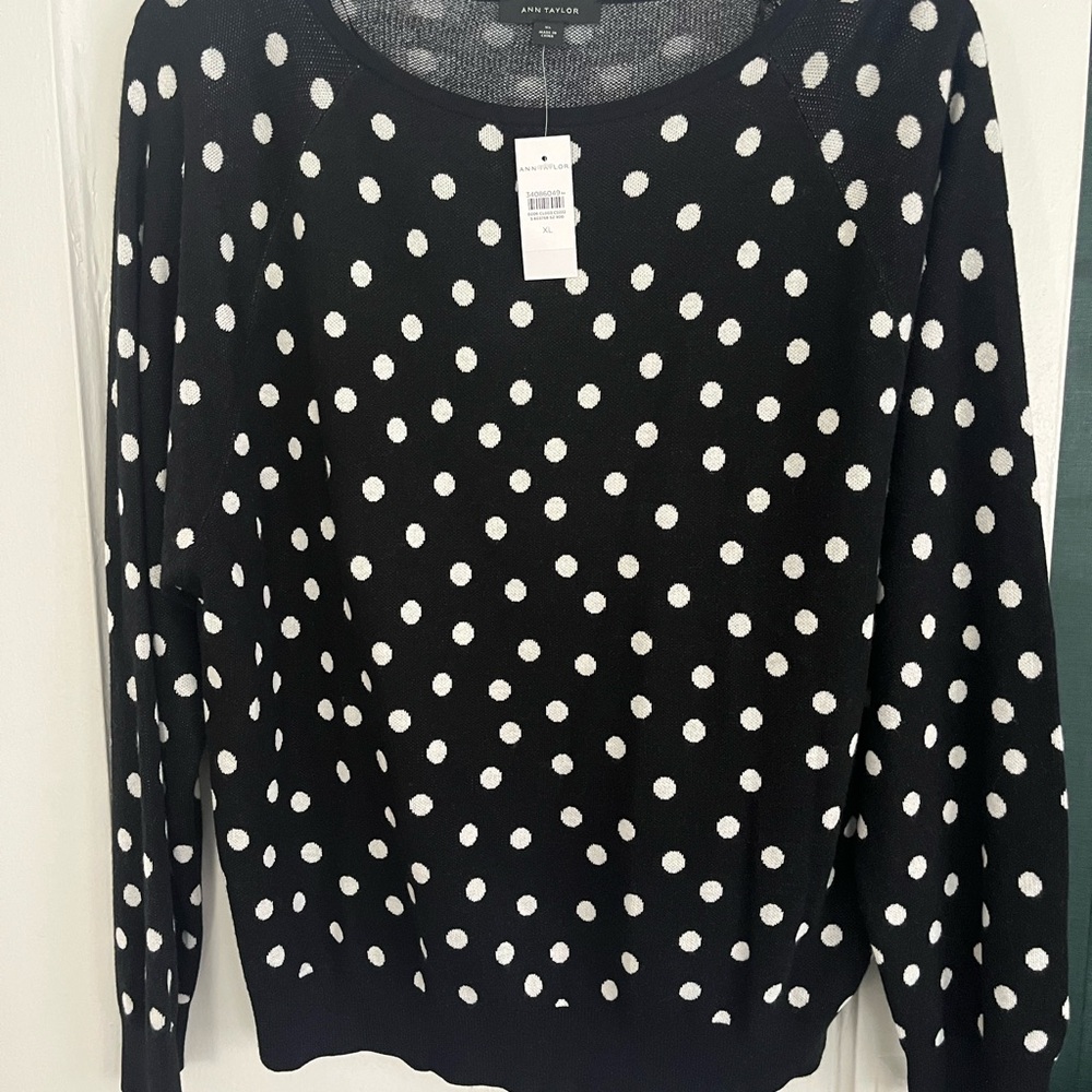 Ann Taylor Black Sweater with White Polka Dots - Picture 1 of 2